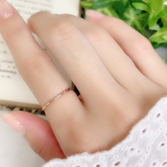 【14Kgf粉紅金】1.2mm寬神秘切割戒指/小指戒指/疊戴/防過敏/留 第4張的照片