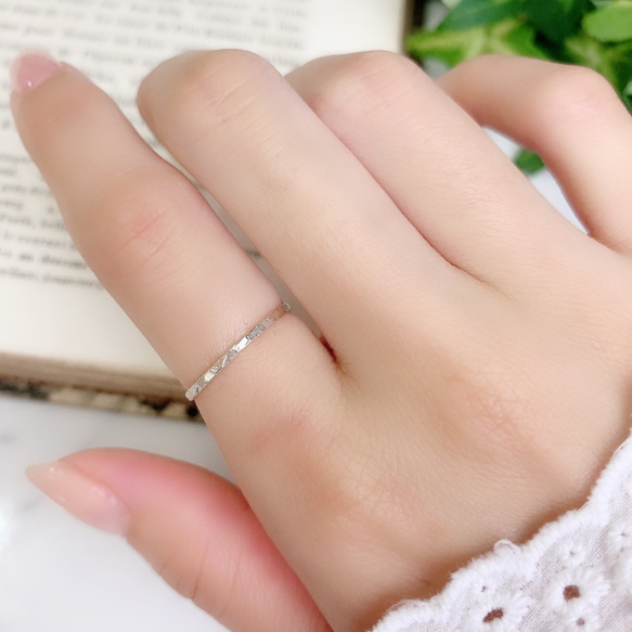 [銀銀] 1.2mm 寬度神秘切割戒指/小指戒指，分層，過敏支持，離開 第4張的照片