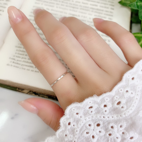 [銀銀] 1.2mm 寬度神秘切割戒指/小指戒指，分層，過敏支持，離開 第5張的照片