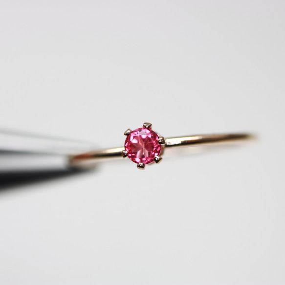 ≪14kgf≫ 3mm寶石（0.1ct）倫敦粉紅黃玉直型/防過敏天然石戒指 第4張的照片