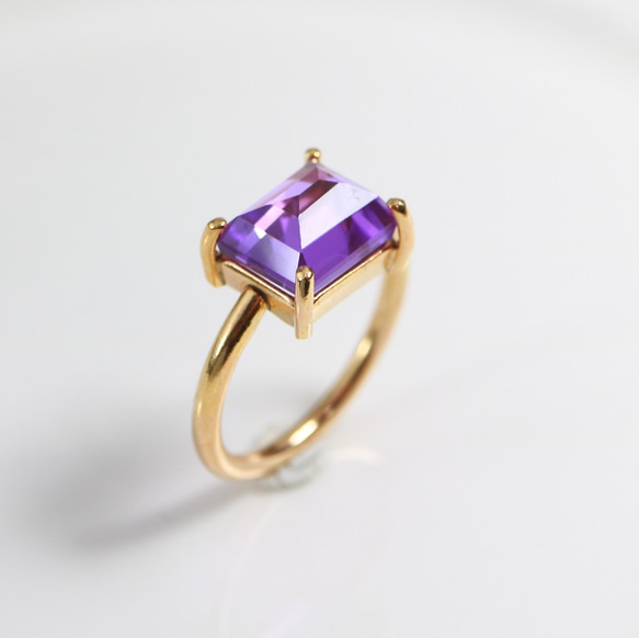 黃銅 + K24gp Purikaku 紫水晶長方形 10 x 8 毫米垂直指甲環 ^~ 美麗光澤 第1張的照片