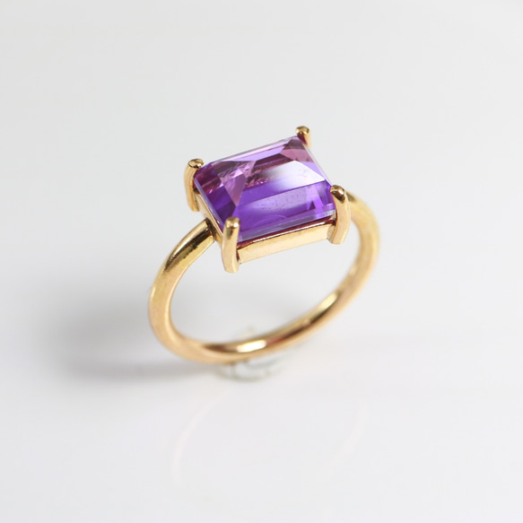 黃銅 + K24gp Purikaku 紫水晶長方形 10 x 8 毫米垂直指甲環 ^~ 美麗光澤 第2張的照片