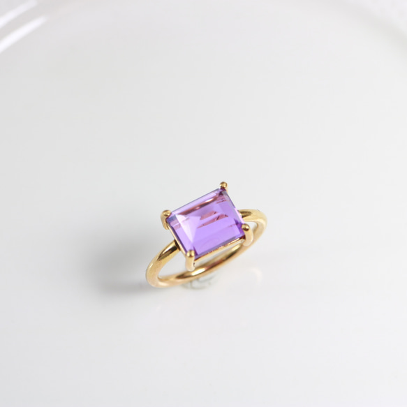 黃銅 + K24gp Purikaku 紫水晶長方形 10 x 8 毫米垂直指甲環 ^~ 美麗光澤 第4張的照片