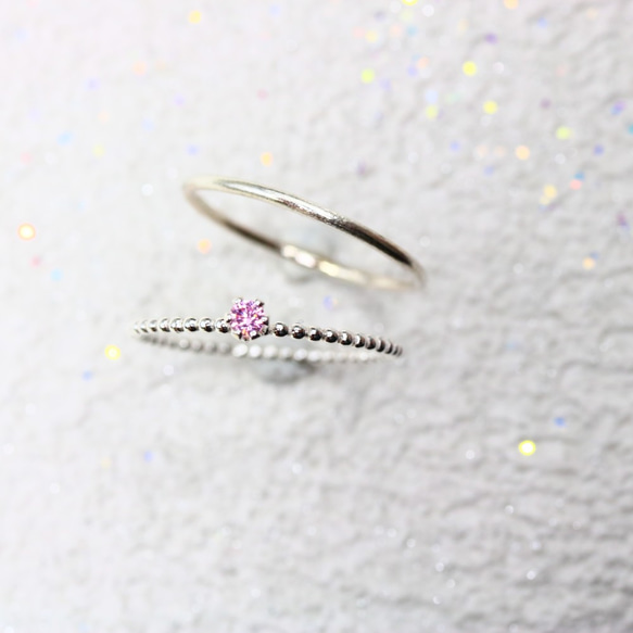 [Silver925] 2毫米粉色藍寶石1.2毫米暗戀型/防過敏，小指環，圓點 第5張的照片