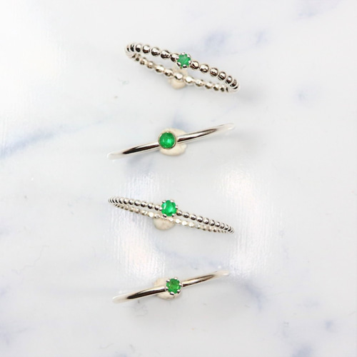 silver925】 2mm ベゼル エメラルド／ひっかかりのない覆輪留め つけ