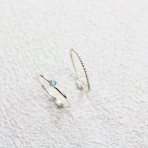 【２本セット】 2ｍｍ石　アクアマリン＆つぶつぶプレーン＊1.0ｍｍ　～silver925～　つけっぱなしOK 5枚目の画像