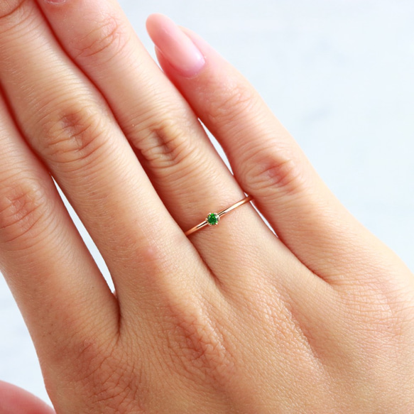 [14kgf] [粉紅金] 2 毫米石綠色石榴石直/防過敏小指戒指 第3張的照片