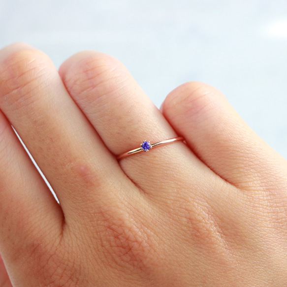 [14kgf] [粉紅金] 2 毫米石紫水晶直/過敏兼容/小指戒指 第2張的照片