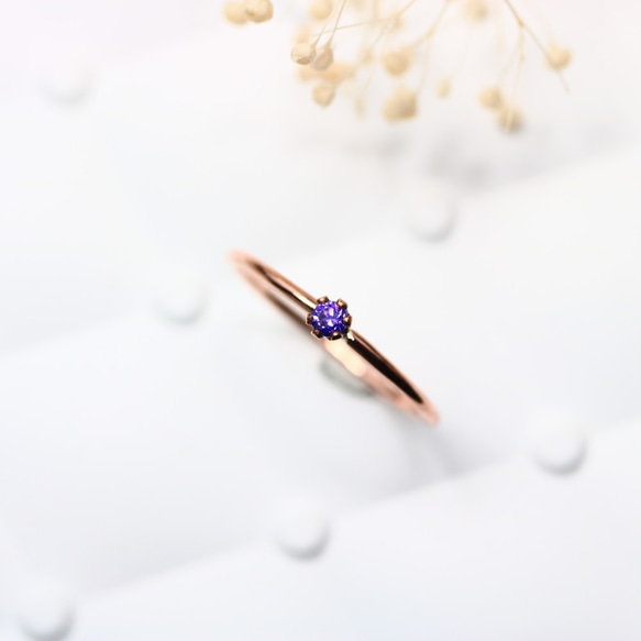 [14kgf] [粉紅金] 2 毫米石紫水晶直/過敏兼容/小指戒指 第5張的照片