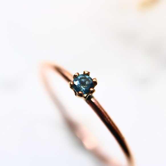 [14kgf] [粉紅金] 2 毫米石頭倫敦藍托帕石直/防過敏小指戒指 第6張的照片