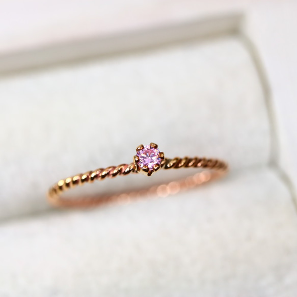 [14kgf] [粉紅金] 2mm 石頭粉紅藍寶石螺絲螺絲型/過敏兼容/小指環 第4張的照片