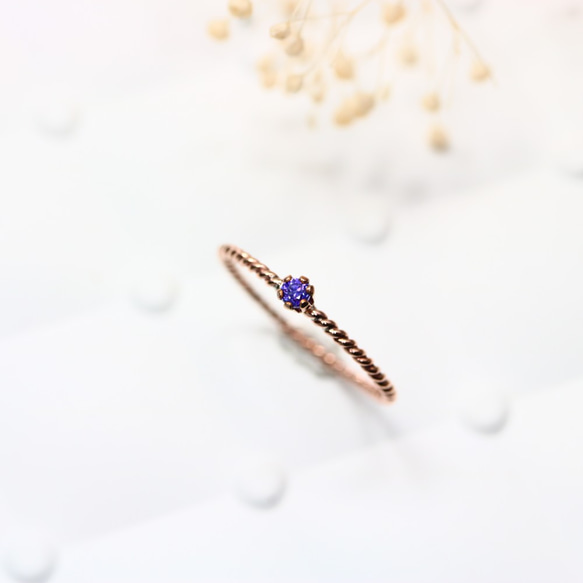 [14kgf] [粉紅金] 2mm 石紫水晶螺絲螺絲型/過敏兼容/小指環 第2張的照片