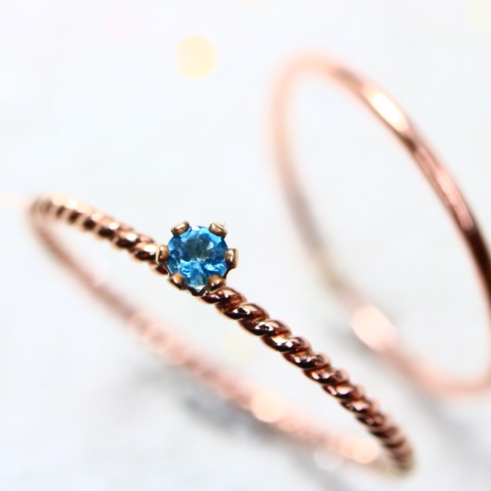 【14kgf　PG】２本セット／ 2ｍｍ石　ロンドンブルートパーズ　ねじねじリング＆ストレート　＊縦爪　つけっぱなし