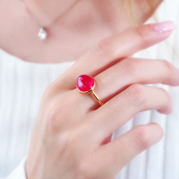 紫紅色粉玉髓戒指扣/大型豐滿戒指，不會被卡住/防過敏/可以留在上面 第2張的照片