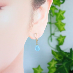 * 數量有限 [14Kgf] Blue Jade Natural Stone Hook Earrings / 防過敏 / Lea 第3張的照片