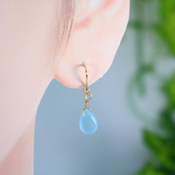 * 數量有限 [14Kgf] Blue Jade Natural Stone Hook Earrings / 防過敏 / Lea 第5張的照片