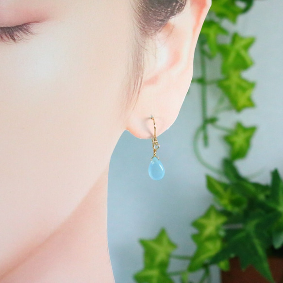 * 數量有限 [14Kgf] Blue Jade Natural Stone Hook Earrings / 防過敏 / Lea 第7張的照片