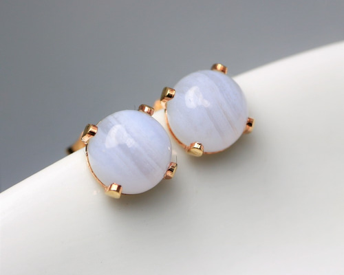 14Kgf】6mm ブルーレースアゲート ピアス・イヤリング