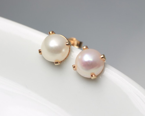 14Kgf】6mm 半円パール ピアス・イヤリング／アレルギー対応・つけっ