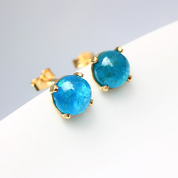 14Kgf】6mm ネオンブルーアパタイト ピアス・イヤリング／アレルギー