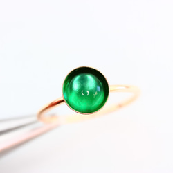 [14Kgf] 6mm 石綠色琥珀 包邊型天然石戒指無抓 第1張的照片