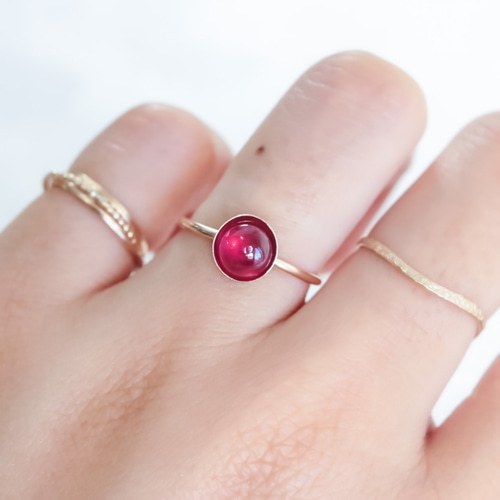 14Kgf】6mm石 ビルマ産ルビー 引っ掛かりのないベゼルタイプ 天然石