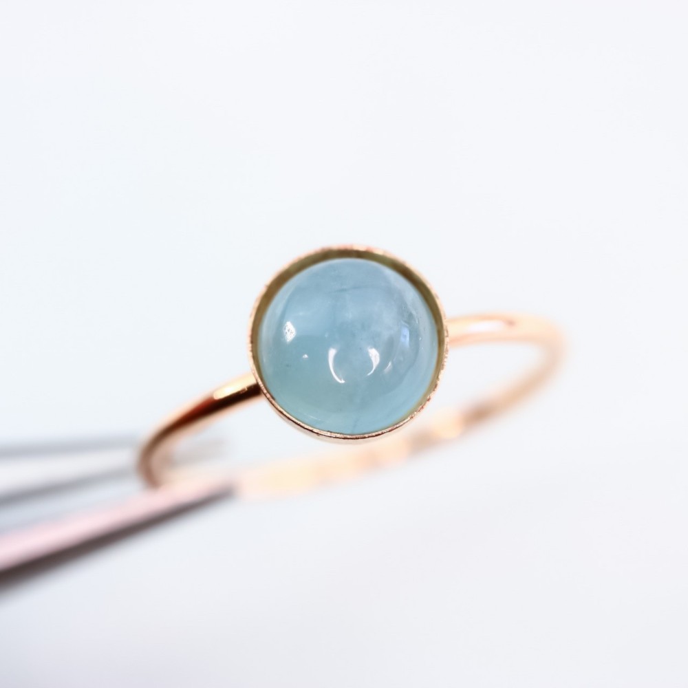 【14Kgf】6ｍｍ石　ミルキーアクアマリン　引っ掛かりのないベゼルタイプ　天然石リング 5,746円