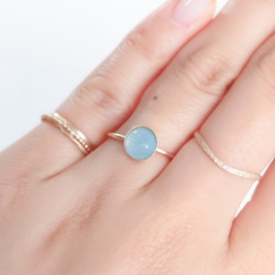 [14Kgf] 6mm 石乳白色海藍寶石 Bezel 型天然石戒指 不卡住 第7張的照片