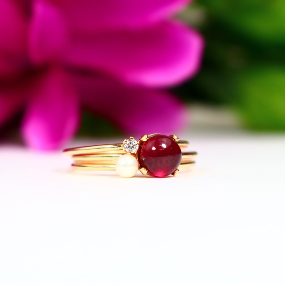 【Creema 限量幸運袋】《3 件套》14kgf 6mm 緬甸紅寶石·2mm 天然石戒指·淡水珍珠 第5張的照片