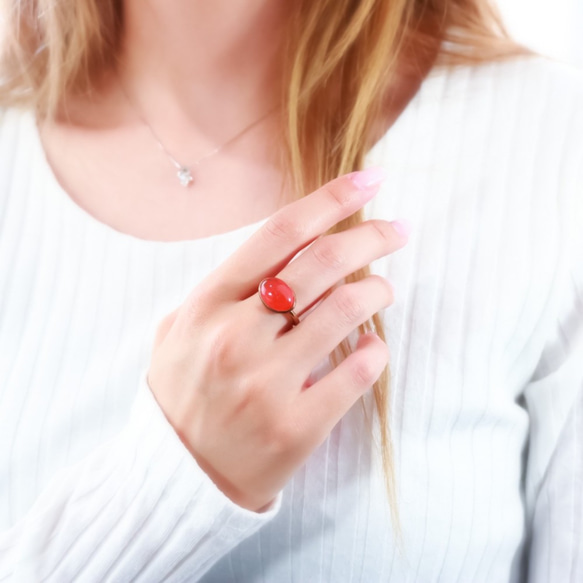 “愛情護身符”紅玉髓戒指扣/不會被卡住的豐滿大戒指/防過敏/可以留在上面 第5張的照片