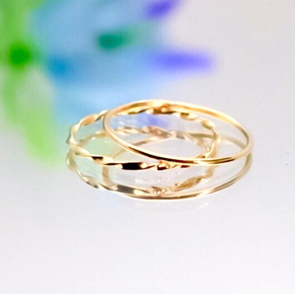 [Creema 限定] [Set of 2] 14kgf Twist ring &amp; straight ring / 小指 第1張的照片