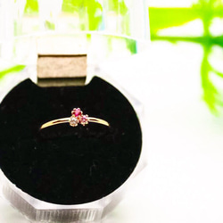 [Creema Limited] 3 顆天然寶石迷你花束戒指和耳環套裝 / 14kgf 黃金 第10張的照片