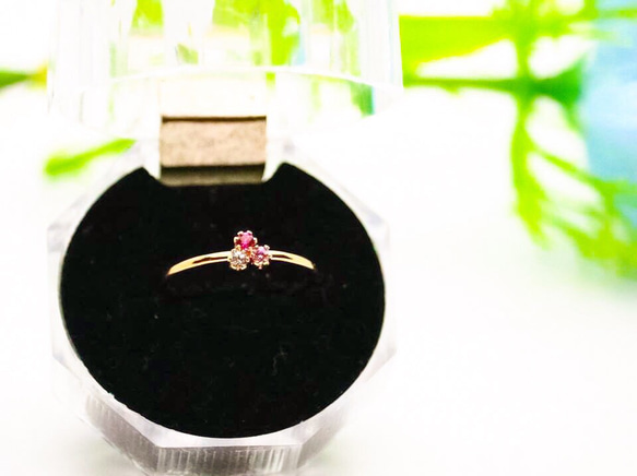 [Creema Limited] 3 顆天然寶石迷你花束戒指和耳環套裝 / 14kgf 黃金 第10張的照片