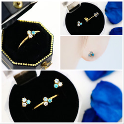 [Creema Limited] 3 顆天然寶石迷你花束戒指和耳環套裝 / 14kgf 黃金 第4張的照片