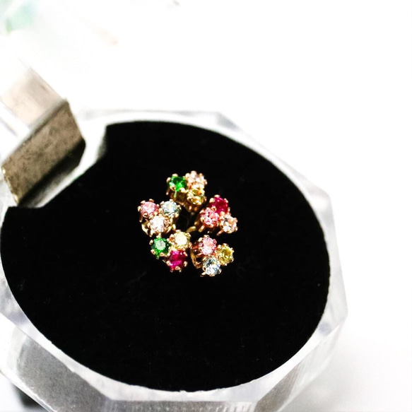 [Creema Limited] 3 顆天然寶石迷你花束戒指和耳環套裝 / 14kgf 黃金 第8張的照片