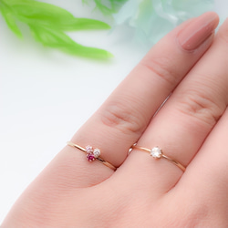 [Creema Limited] 3 顆天然寶石迷你花束戒指和耳環套裝 / 14kgf 黃金 第9張的照片