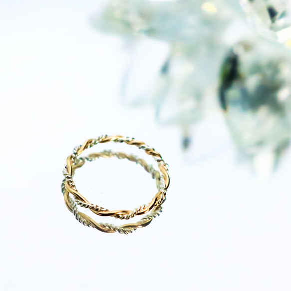 【Creema獨家】14kgf玫瑰金銀組合戒指/螺旋戒指/約1.3mm寬 第8張的照片