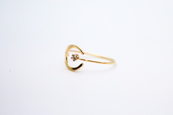 [Creema限定] 14kgf錘紋✳︎月亮和星星   天然石✳︎開放式戒指/尾戒/秋冬 第2張的照片