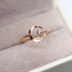 [Creema限定] 14kgf錘紋✳︎月亮和星星   天然石✳︎開放式戒指/尾戒/秋冬 第5張的照片