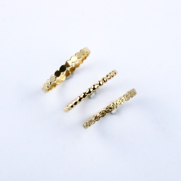 【14kgf】1.5mm（太）つぶつぶ 四角／ピンキーリング＊重ね着け✱シンプル ドットハンマー／creema限定 4枚目の画像