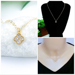 【Creema獨家】14kgf 包鑲鋯石小快樂四葉草項鍊/吊墜 第10張的照片