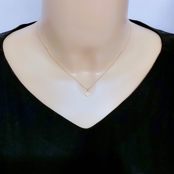 【Creema獨家】14kgf 包鑲鋯石小快樂四葉草項鍊/吊墜 第2張的照片