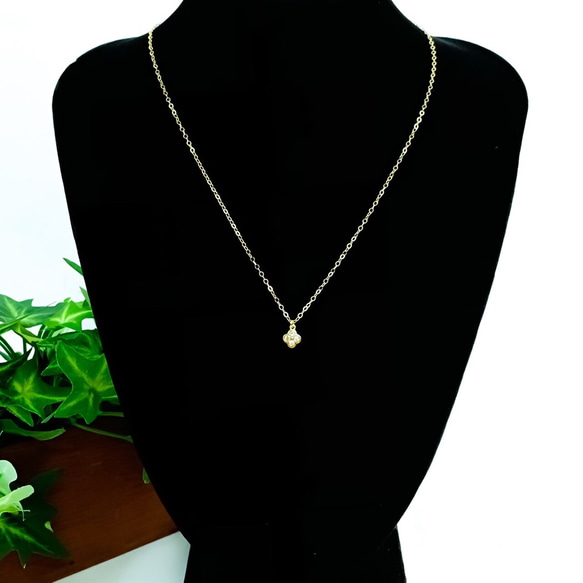 【Creema獨家】14kgf 包鑲鋯石小快樂四葉草項鍊/吊墜 第3張的照片