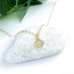 【Creema獨家】14kgf 包鑲鋯石小快樂四葉草項鍊/吊墜 第4張的照片