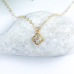 【Creema獨家】14kgf 包鑲鋯石小快樂四葉草項鍊/吊墜 第5張的照片