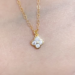 【Creema獨家】14kgf 包鑲鋯石小快樂四葉草項鍊/吊墜 第7張的照片