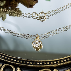 【Creema獨家】14kgf 包鑲鋯石小快樂四葉草項鍊/吊墜 第8張的照片