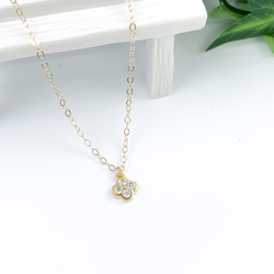 【Creema獨家】14kgf 包鑲鋯石小快樂四葉草項鍊/吊墜 第9張的照片