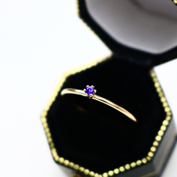 14kgf 天然石戒指紫水晶二月生日石直/防過敏小指戒指 第5張的照片