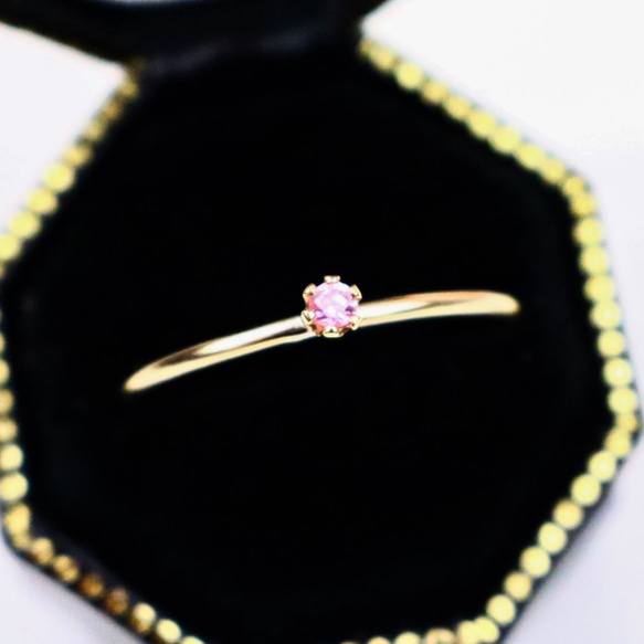 14kgf 天然石戒指 粉色藍寶石 九月生日石“愛情石” 直筒 / 防過敏 / 小指戒指 第3張的照片